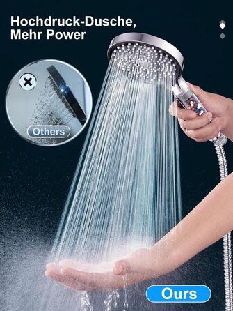 Душова лійка з шлангом YEAUPE PRO, 1,6 м, водозберігаюча, фільтр, 6 режимів, 130 мм, хром