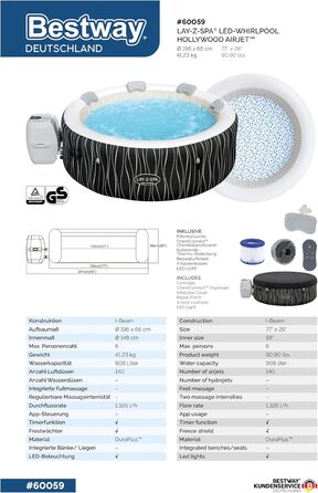 Надувний джакузі Bestway Lay-Z-Spa Hollywood AirJet LED для 6 осіб, 196 x 66 см
