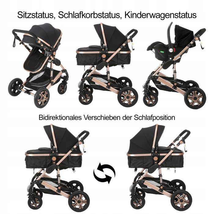 Дитячий візок 3в1: люлька, прогулянкова коляска, автокрісло-переноска