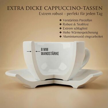 Набір кавових чашок Капучіно, 6 шт. | Білий колір | Італійський стиль | Товстостінні, важкі | Можна мити в посудомийній машині | Подарунковий набір 200 мл
