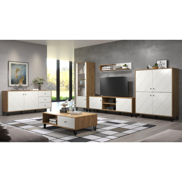 Тумба Trendteam Smart Living Touch з масиву дуба Artisan/білий колір - комод з 2 дверцятами та 4 відділеннями (110x37x60 см)