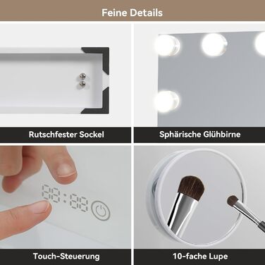 Дзеркало для макіяжу YU YUSING з підсвічуванням 58x45 см, 15 LED, 3 кольори, 10x збільшення, USB Type-C, для ванної кімнати та туалетного столика