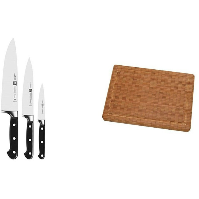 Набір ножів 3 штуки + дошка обробна двостороння 45 см, бамбук Professional "S" Zwilling