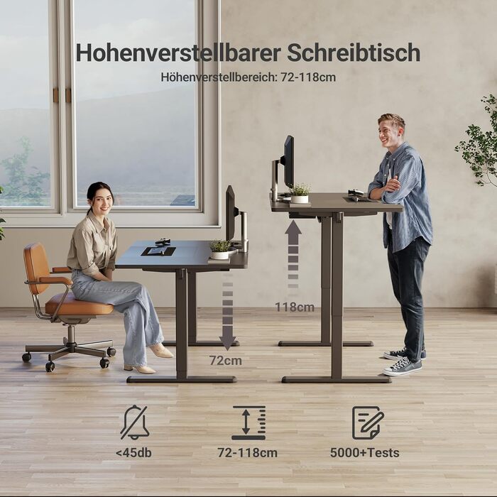 Регульований стіл Claiks з підйомною механізмом (FSC®), вантажопідйомність 80 кг, 3 функції пам'яті, гачки, тихий мотор, для дому та офісу, білий (180 x 80 см, чорний)