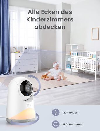 Відеоняня GHB з камерою 5'' HD IPS, 720P, 3050mAh, VOX, Zoom 3X, Нічне бачення, Зв'язок, 8 колискових, Підтримка 4 камер