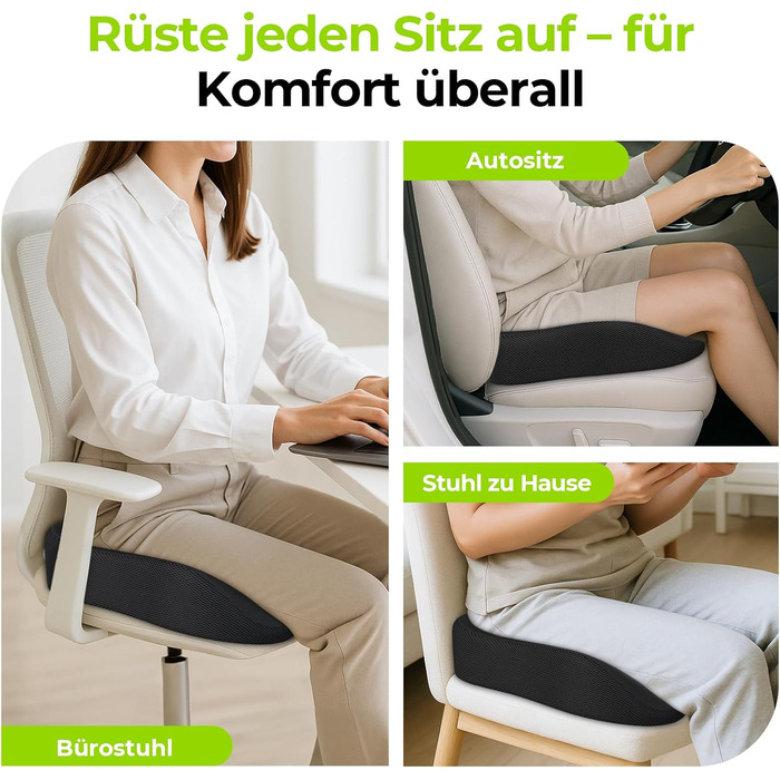 Ортопедична подушка для сидіння AUVON для офісного та автомобільного крісла, кільце для геморою, ергономічна - товстий пінополіуретан Memory Foam, міцна підтримка куприкової області та зняття болю, комфортне сидіння та покращення кровообігу