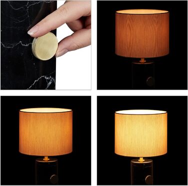 Настільна лампа Relaxdays, мармурова основа та тканинний абажур, розетка E14, приліжкова лампа з регулюванням яскравості, В x Г 34,5 x 21 см, чорний/бежевий