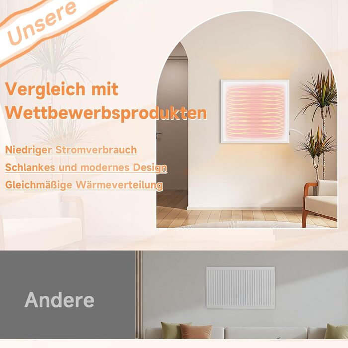 Інфрачервовий нагрівач для стін Mursche 450W з термостатом та Wi-Fi керуванням. Електричний інфранагрівач для дому, енергозберігаючий, з пультом дистанційного керування та можливістю настінного монтажу.