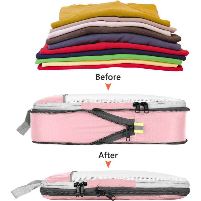 Набір компресійних органайзерів для одягу в подорож Gonex, 6 предметів, рожевий — міцні сумки-пакувальники для валізи та зберігання речей