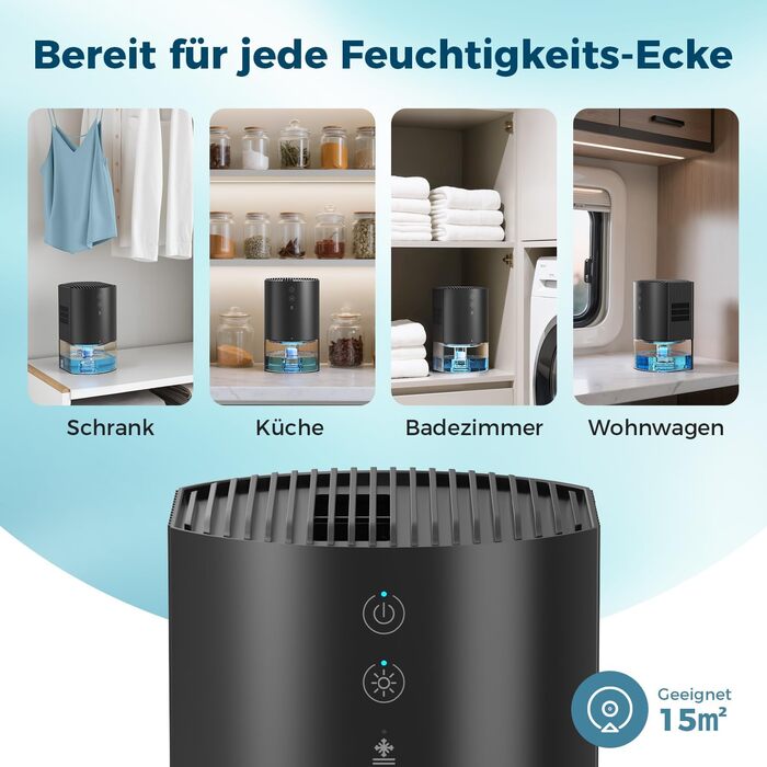 Електричний осушувач повітря AROEVE 990мл з підсвіткою 7 кольорів, автоматичне вимкнення, захист від пролиття, для дому, шафи, ванної кімнати та кухні