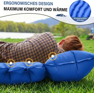 Кемпінговий надувний килимок Yuzonc Isomatte з вбудованим ножним насосом та подушкою, компактний легкий матрац для походів, туризму та пляжу (Blue231)