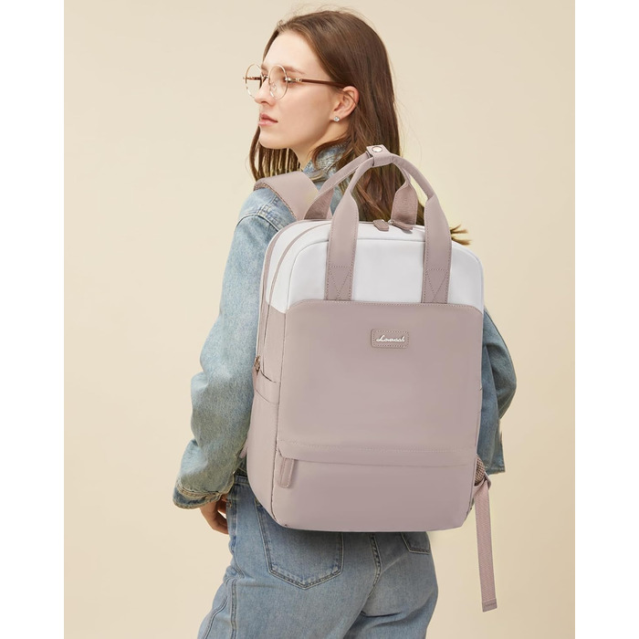 Сумка-рюкзак LOVEVOOK для жінок, 15.6 дюймів, для ноутбука, шкільна сумка для підлітків, дівчаток, елегантний туристичний рюкзак, сумка для роботи, повсякденна сумка, водонепроникна, для подорожей, навчання, роботи (15.6 дюймів, Бежево-рожевий)