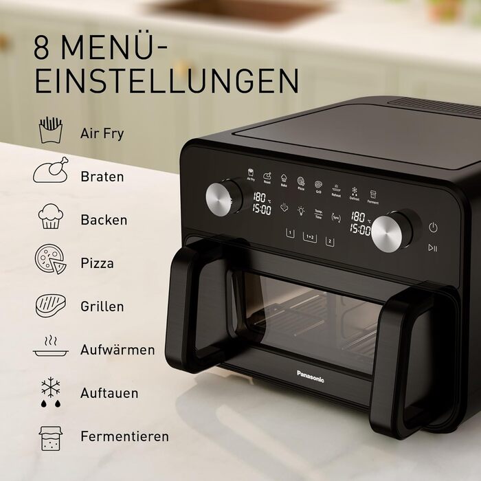 Фритюрниця повітряна Panasonic NF-CC500SXE з вікном, 80–200 °C, 9.6 л, 11 програм, LCD-дисплей, функція пари, ETM Award 2024, легко миється, сірий матовий колір