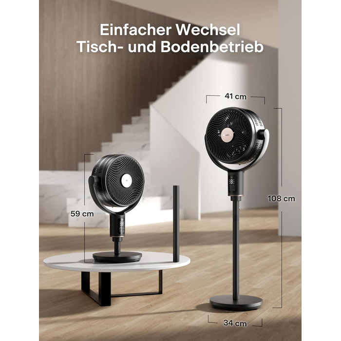 PELONIS вентилятор підлоговий Smart з осциляцією, DC мотор, 9 швидкостей, 26dB, регулювання висоти 36-110см, 9H