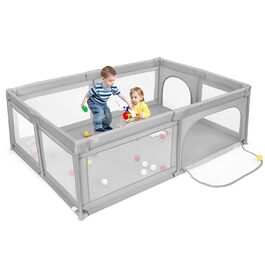 Дитячий манеж GOPLUS з 50 ігровими м'ячами, манеж для малюків і немовлят, намет-манеж з дихаючою сіткою, дорожнє ліжечко з 2 дверима і блискавкою (без матраца, світло-сірий) без матраца світло-сірий