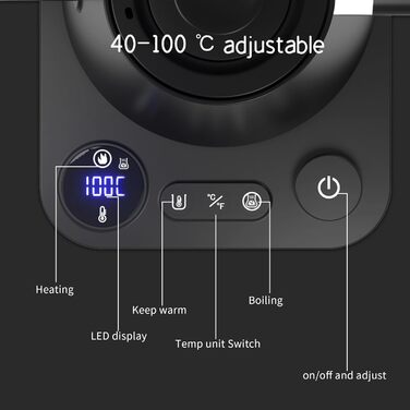 Чайник з налаштуванням температури KitchenAid, 1200W, 0.9L, 304 нержавіюча сталь, чорний, з функцією підтримання тепла
