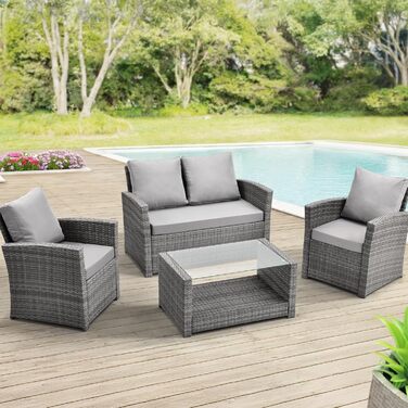 Світ Лаунж-група Roma з ротангу (сіра) - садові меблі з софі та кріслом, набір для відпочинку та обіду