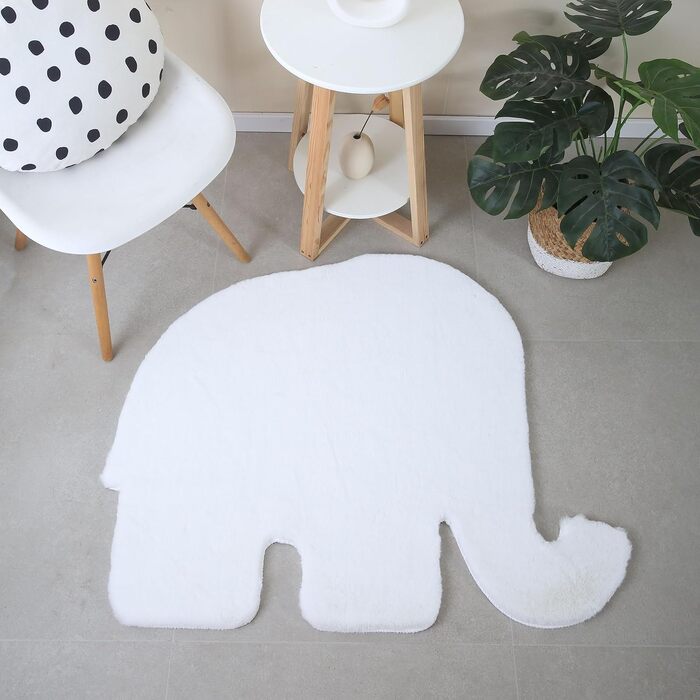 Дитячий килим SIMPEX Shaggy Elephant Shape Runner - Kuntsfur Килим для дитячої кімнати Ігровий килимок антиалергенний і екстра м'який - Килимки для дитячої кімнати для хлопчика і дівчинки Дитячий килимок (80 х 100 см, білий)