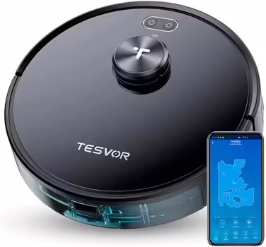 Робот-пилосос Tesvor S4 з LiDAR навігацією, 2200 Па, 100 хв, просторові карти, сірий