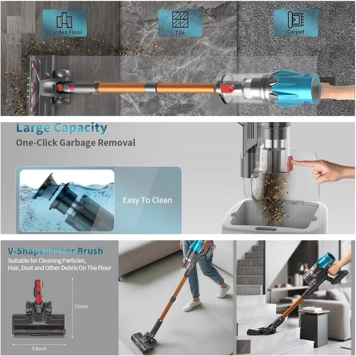 Bergxperten Orizom: Бездротовий пилосос з автовиявленням пилу, 60 хв роботи, 550 Вт, для килимів та твердих поверхонь, видалення шерсті тварин, без мішка (Блакитний)