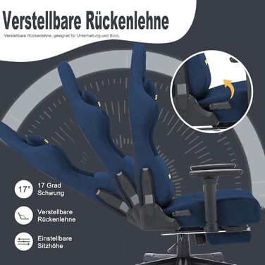 Ігровий крісло Symino, ергономічне, з дизайном гоночного авто, для ПК, вінтажне, з регульованою підніжкою, оббивка з PU-шкіри (блакитний)