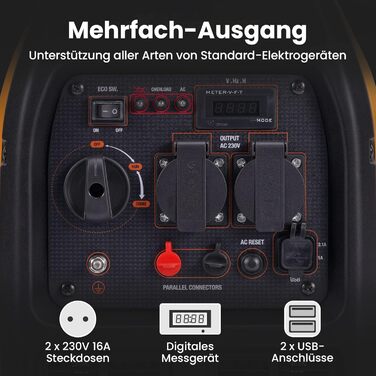 Інверторний генератор maXpeedingrods 2300W: тихий, портативний, для кемпінгу, подорожей, гаража, RV з USB та 230V. Бензиновий, 4-тактний, легковий.