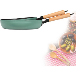 Набір сковорідок для індукції 24 см і 28 см-Набір сковорідок з покриттям з 2 предметів-Сковорода з дерев'яною ручкою, придатна для індукції-P