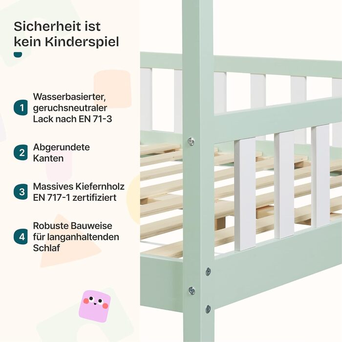 Дитяче ліжко Hesel Hausbett: біле, з бортиками та ламелями, Montessori, 120x200 см