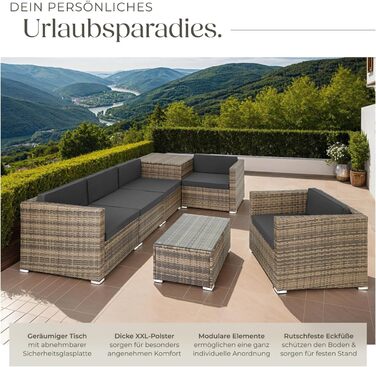 Набір садово-розсувний меблів tectake з коробкою для зберігання подушок, стіл зі скляною стільницею, ротанговий лаунж для саду та балкону | 403725