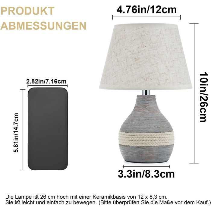 INTELIVE Бездротова керамічна настільна лампа з таймером, димером, лляним абажуром та пультом дистанційного керування. Акумуляторна, сучасний дизайн Mid Century.