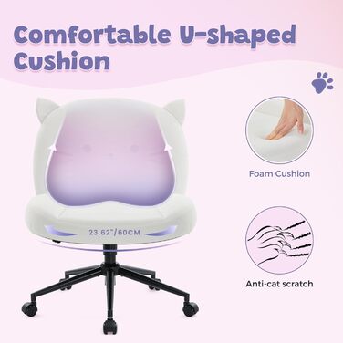 Офісний стілець IWMH без підлокітників, регульований по висоті, поворотний з роликами, з тканинним сидінням, ергономічний, крісло для читання з широким сидінням для позиції