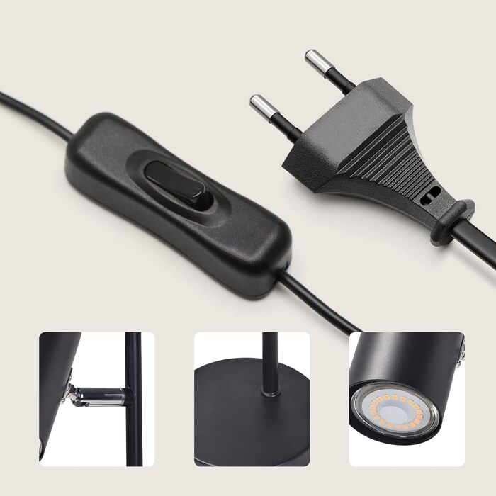 Настільна лампа для вітальні та спальні з регулюванням 350° - металева настільна лампа з вимикачем, для офісу, робочого кабінету (Чорна)