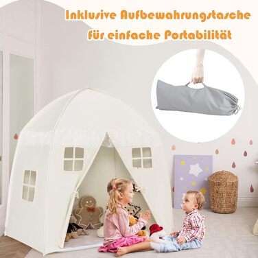 Дитячий ігровий будиночок GOPLUS XL, 143x100x155 см, з сумкою, килимком, дверцятами на блискавці та 4 вікнами, для 2-3 дітей від 3 років (Бежевий)