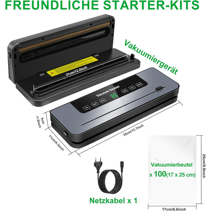 Вакууматор 7 в 1 професійний з різаком, цифровим таймером та 100 пакетами для вакуумування, автоматичний запечатувач