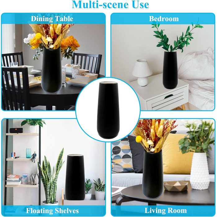 Керамічна ваза чорна 28 см, матова поверхня, для квітів, декор інтер'єру, ваза для сухоцвітів, бохо стиль