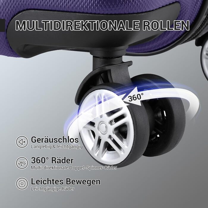 Набір валіз KONO 3 в 1: велика, середня, маленька. Тверді валізи з ABS, ручні, з TSA замком (фіолетовий)