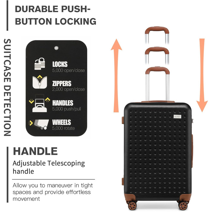 Чемодан-валіза KONO з жорсткою оболонкою, 76x50x31 см, білий (чорний, S 57x40 см) з TSA замком та 4 спіннер колесами