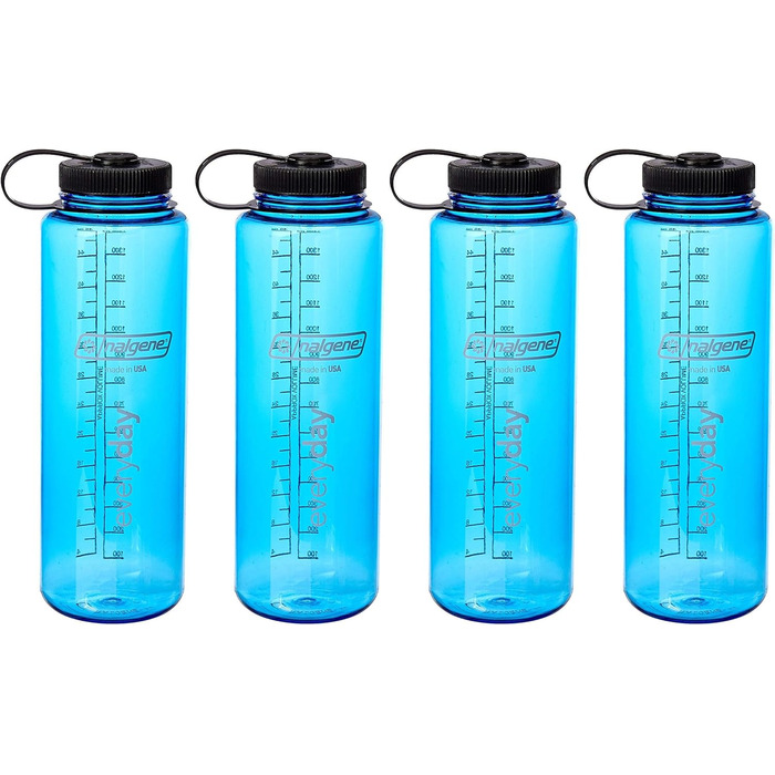 Пляшка для води Nalgene HDPE, широкий мундштук, без бісфенолу А, 1,42 л, унісекс для дорослих, синя 4 упаковки