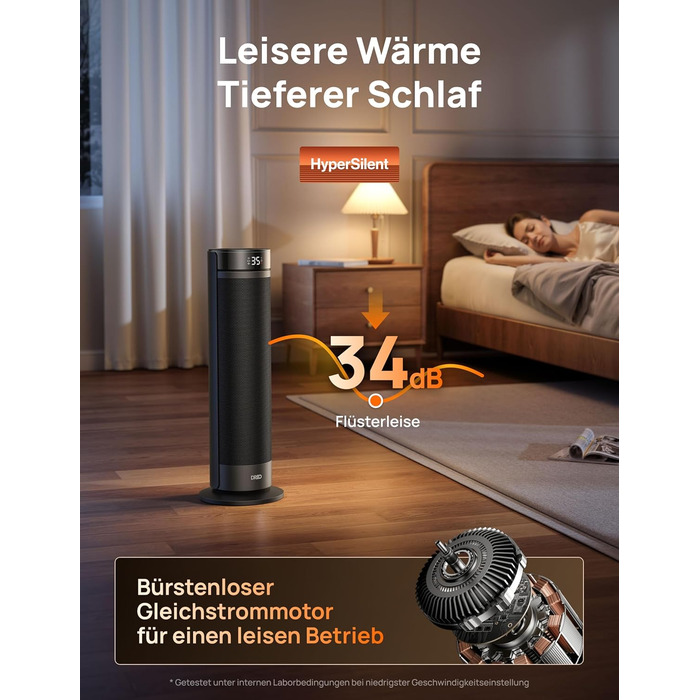 Електричний обігрівач Dreo 23 дюйми (58 см) – 2000 Вт, тихий, з пультом, таймером, осциляцією, 5 режимів, PTC кераміка, для великих приміщень, офісу (чорний)