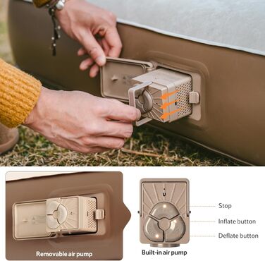 Надувна матрац Naturehike для 2 осіб з електричним насосом, 200x150x25 см. Самостійно надувна, преміум-якість, для кемпінгу та дому. Колір: коричневий.