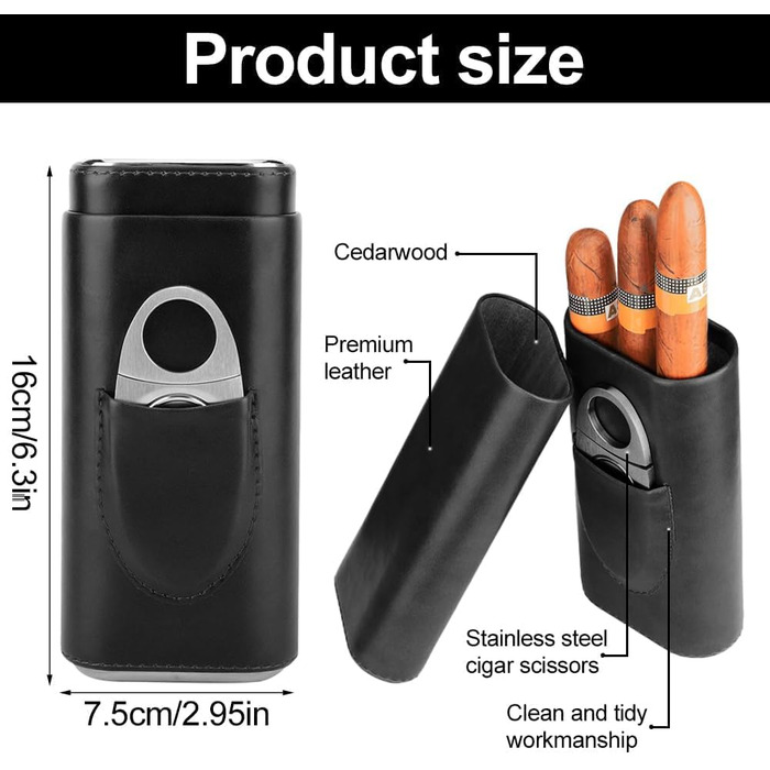 Чохол для сигар на 3 сигари, шкіряний з різаком для сигар з нержавіючої сталі, шкіряний чохол для сигар, вологозберігач для сигар, портативний вологозберігач для сигар для подорожей
