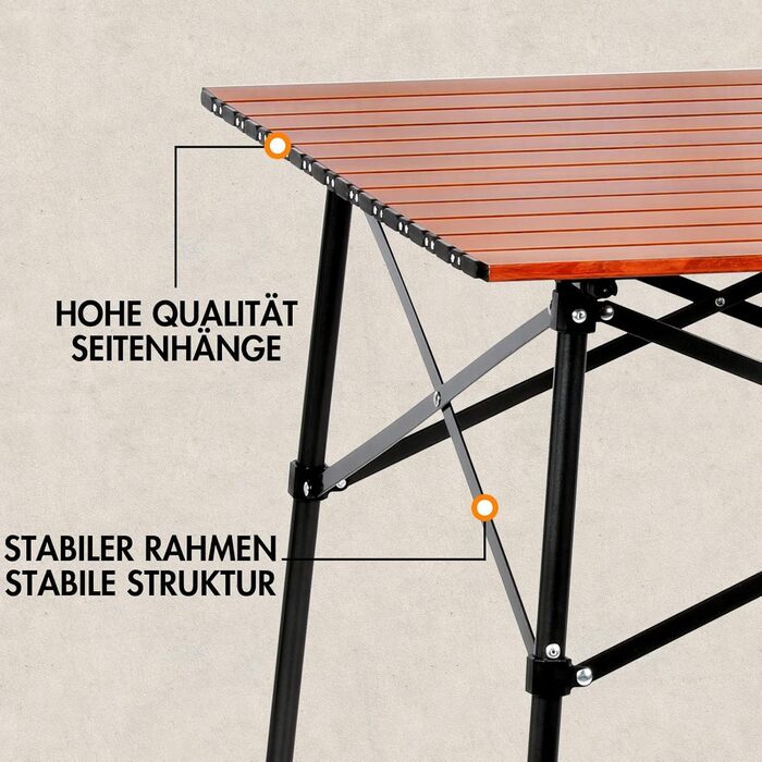 Складаний кемпінговий стіл PORTAL з алюмінієвою стільницею, навантаження до 80 кг, з сумкою-чохлом для пікніка, гриля, саду та балкона, коричневий