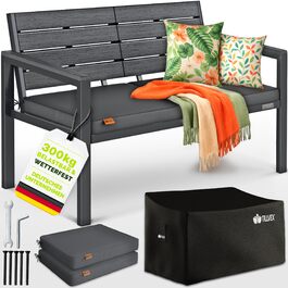 Садова лавка Tillvex® 3-4 місця з подушками та чохлом, вулична, стійка до погодних умов, деревоподібна, до 300 кг, антрацит 150 см