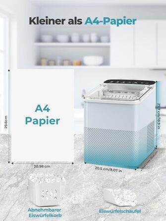 Льодогенератор Fohere портативний самоочисний 14 кг/24год, 2 розміри льоду, блакитний для дому, бару, офісу, кемпінгу зі шкребком та кошиком