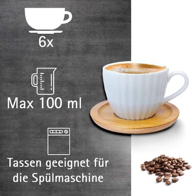 Набір кавових чашок 6 чашок (100 мл) 6 підставок, порцеляна під дерево, біла, модель 1