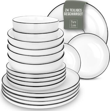 Набір посуду 6 персон Scandi Style - Premium Porcelain White 24 предмети - Набір посуду для посудомийної машини та мікрохвильової печі - Столовий сервіз, набір мисок і тарілок - Стильний посуд, Набір посуду з 24 предметів