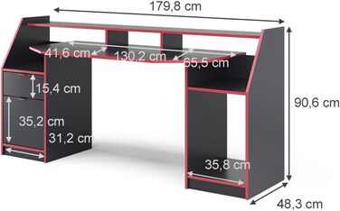 Комп'ютерний стіл Vicco Joel, 180 x 66 см (179,8 x 90,6 см, чорний/червоний)