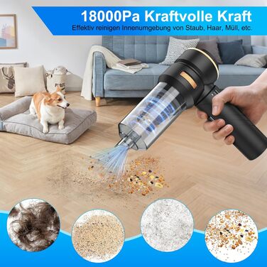 Бездротовий ручний автомобільний пилосос 4 в 1, потужність 18000Па, безщітковий двигун 200000 об/хв, 3 рівні всмоктування для авто, дому та шерсті тварин, сріблясто-чорний