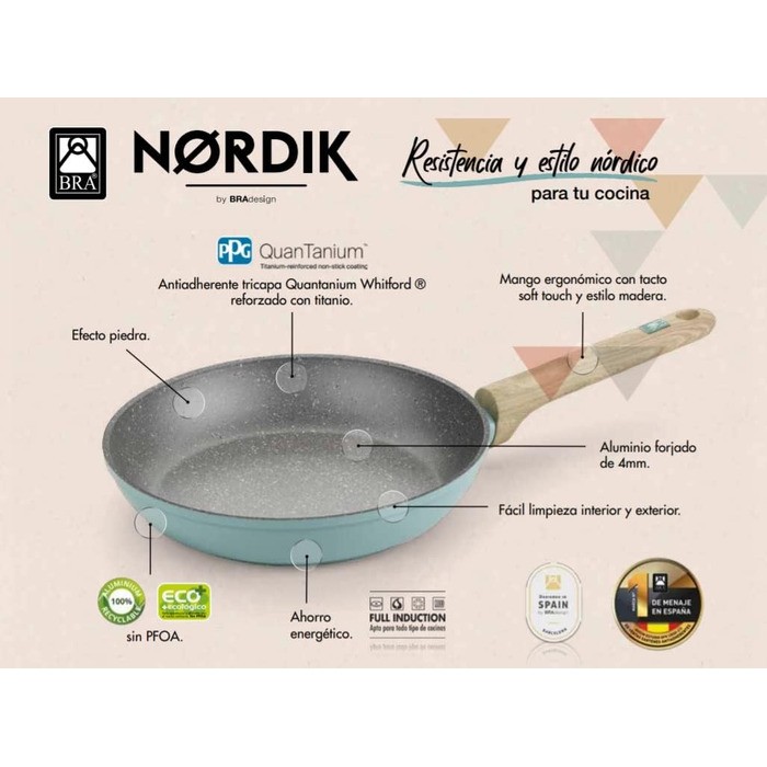 Набір сковорідок BRA NORDIK 20-24-28 см, кований алюміній з антипригарним покриттям, підходить для всіх типів плит, в тому числі Induk