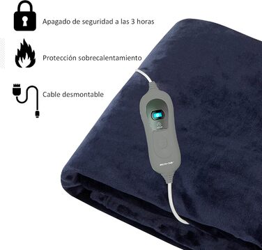 Електрична ковдра ECO-DE ECODE 180x130 см з пультом, 3 режими, таймер 180 хв (Marineblau)